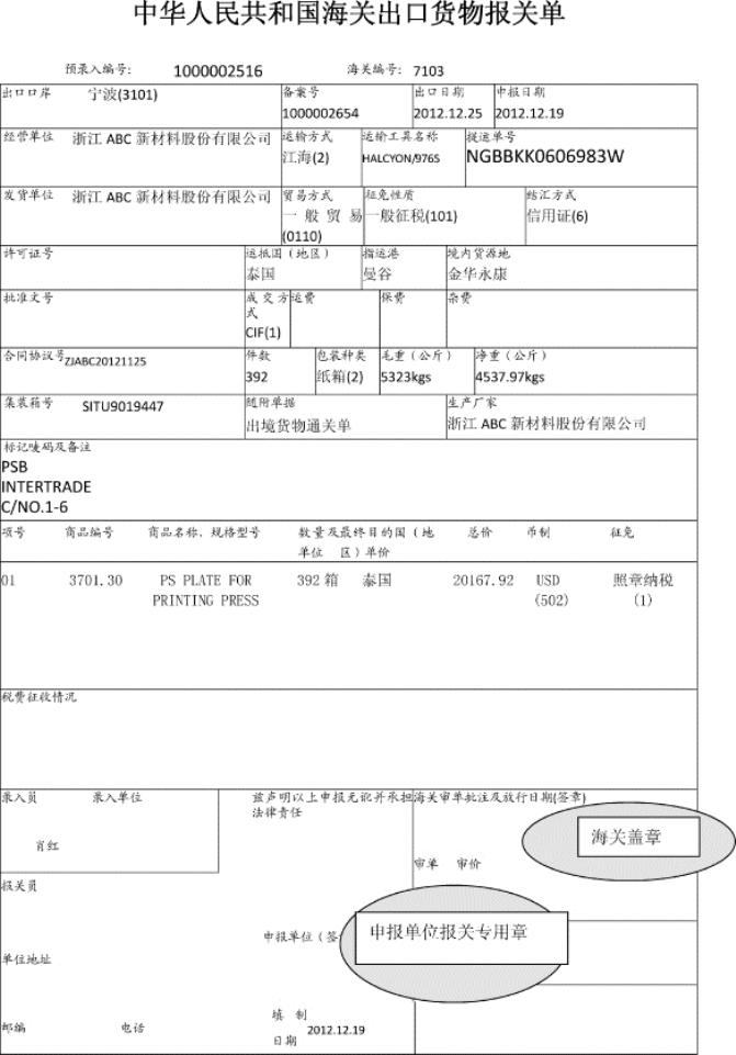 【示例70715 出口收汇核销单【示例70716 出境货物通关单