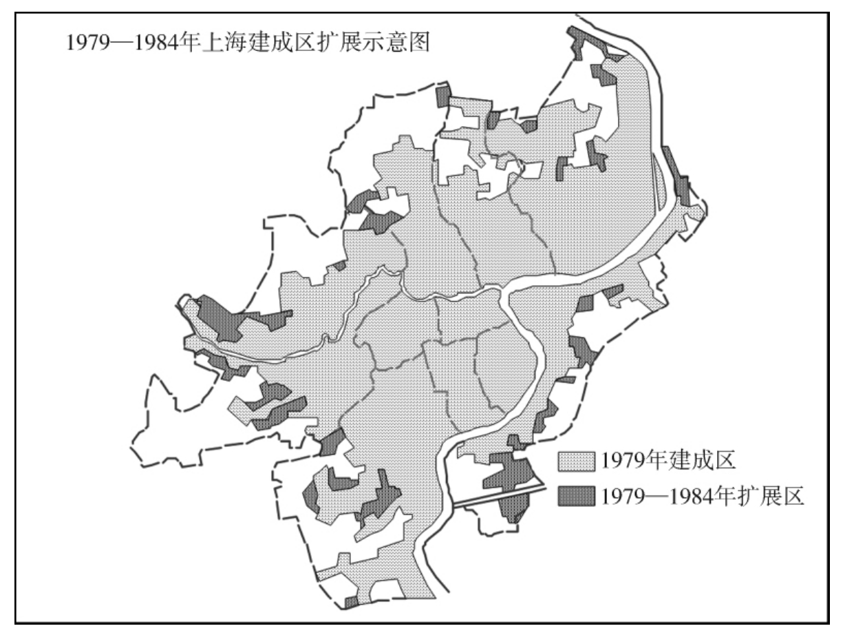 1984年上海建成區面積達到188.5km2,比1979年增加了18.