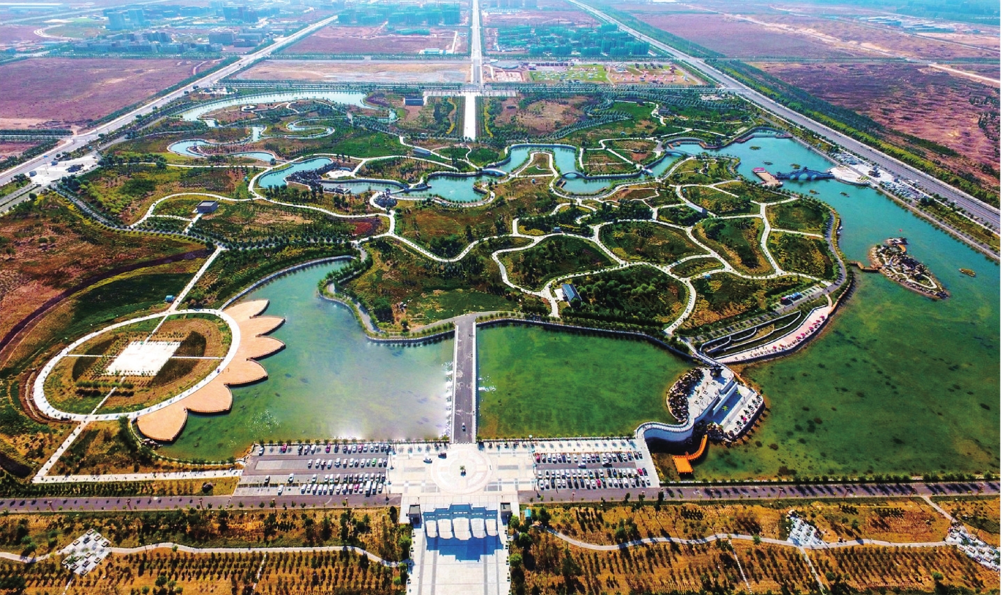滨河新区景城公园鸟瞰图艾依河畔的花海景观回首过去,摘得中国避暑