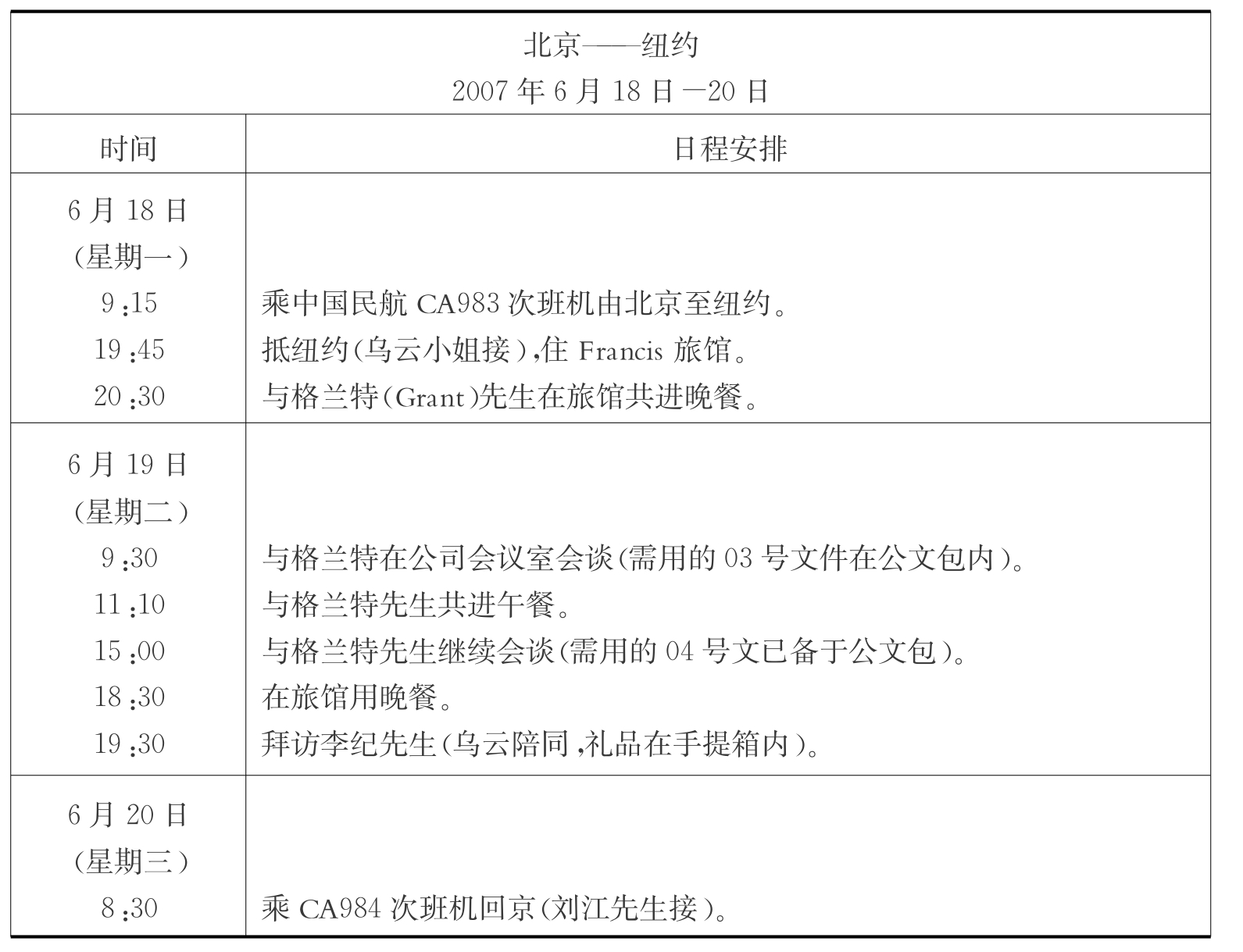 商务旅行日程安排表图片