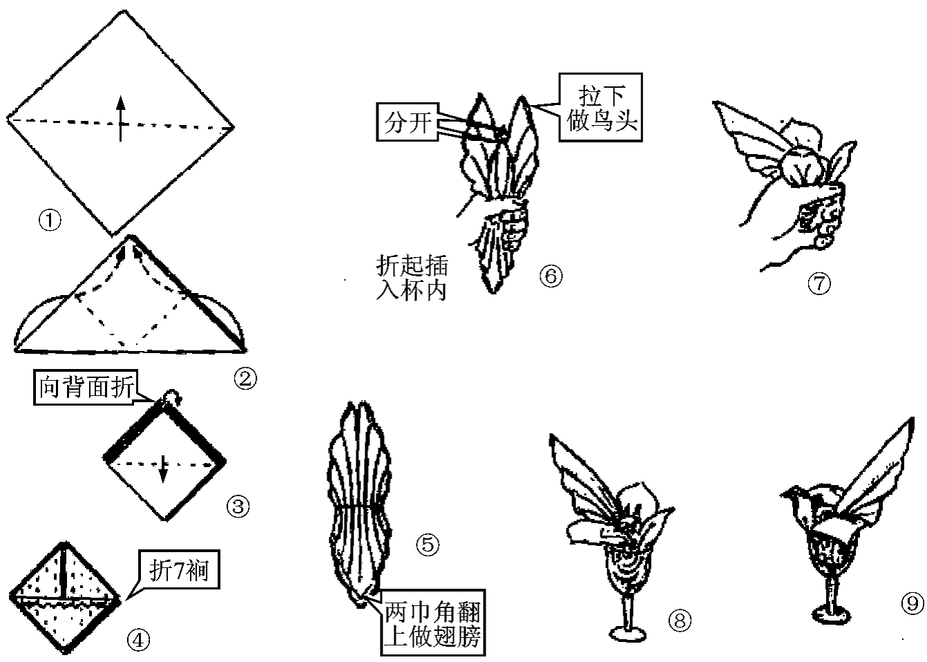 餐巾折花动物60种图解图片